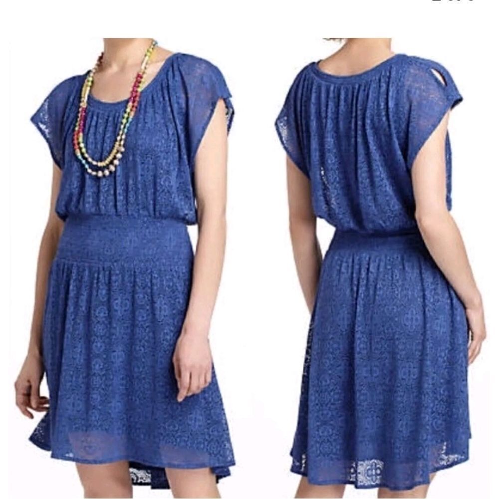 Anthropologie Leifnotes‎ Black Flutter Sleeve Lace Mini Dress Size Large